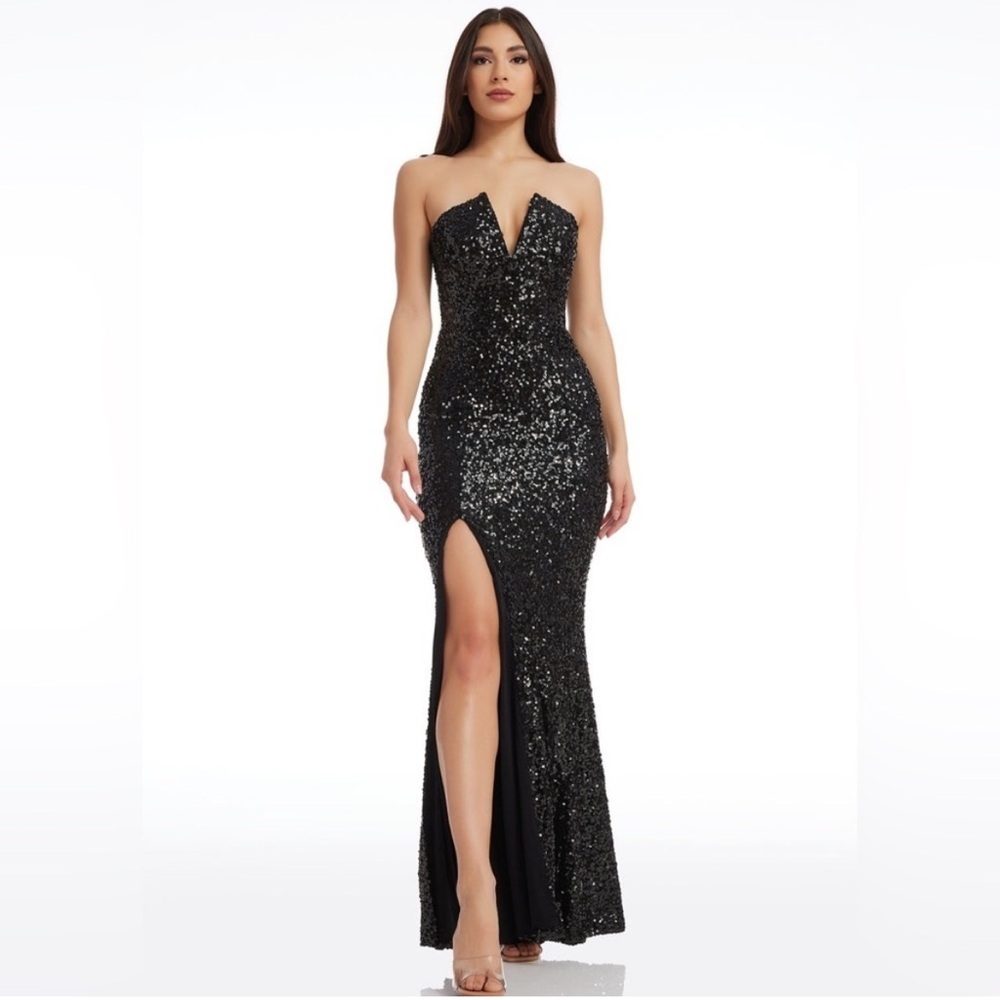 Dress The Population Fernanda Sequin Strapless Gown in Black, size large 1662
